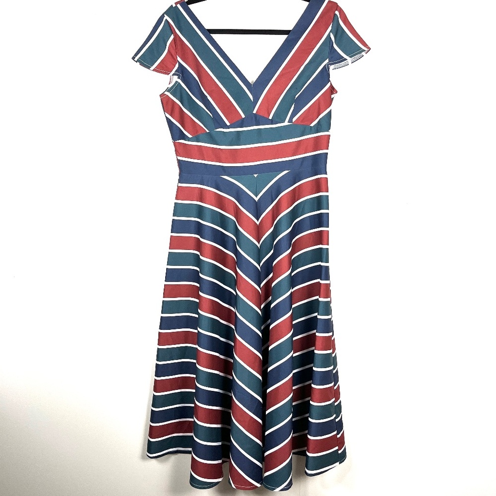 Colorful stripe flare skirt retro dress